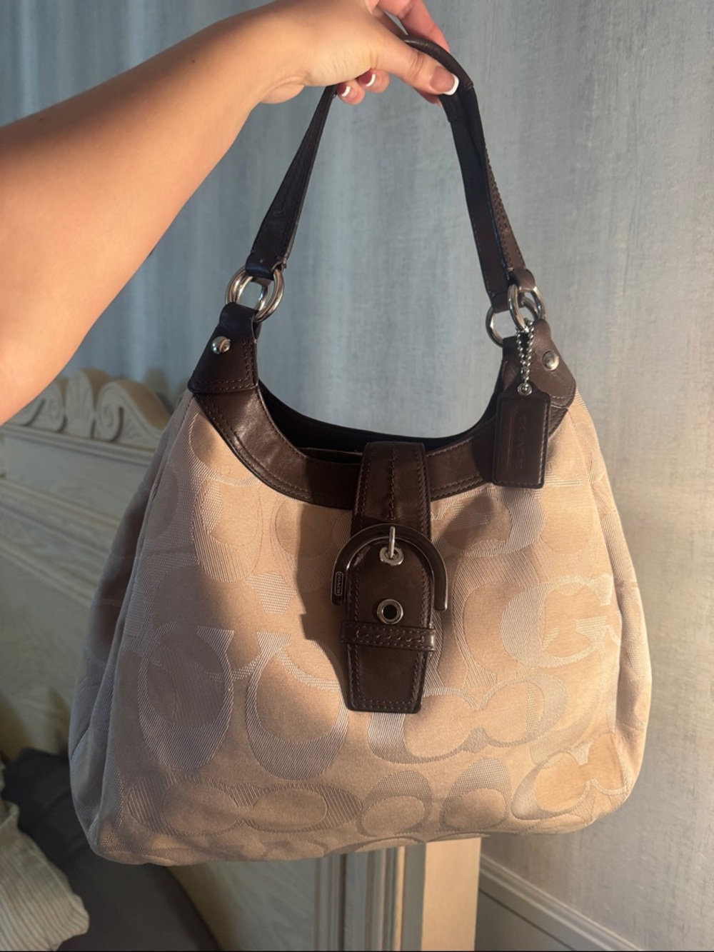 Coach Tan and Brown Signature Shoulder Bag
